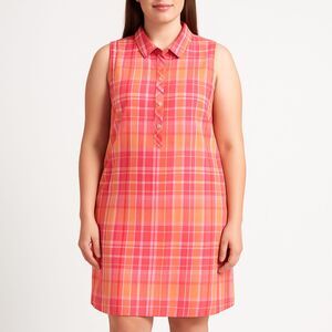 100% Cotton Talbots Factory Dress Orange Plaid  10
